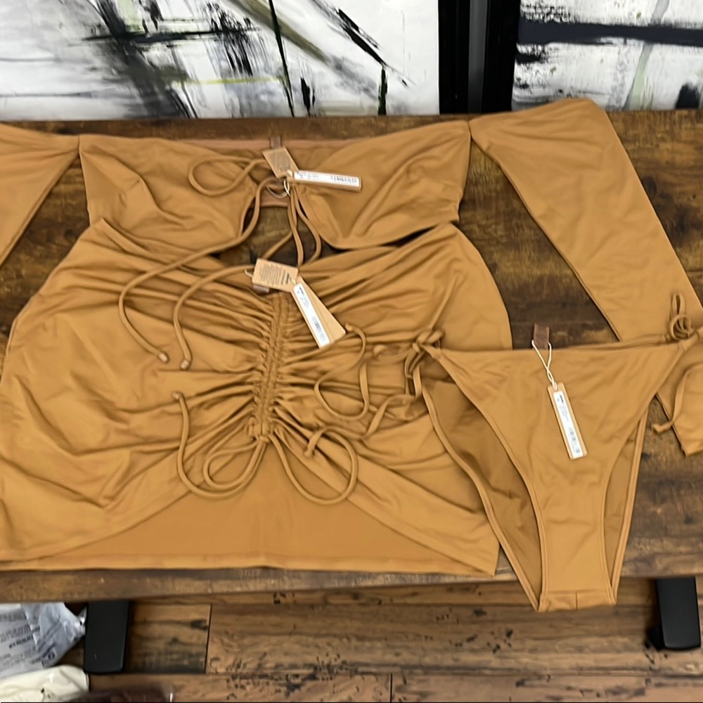 SKIMS Tan Bikini Set with Wrap Top
